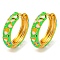 Rack Plating Brass Hoop Earrings, with Flower Enamel, Cadmium Free & Lead Free, Long-Lasting Plated, Real 18K Gold Plated, Lime, 19x4.5mm