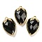 Natural Obsidian Faceted Pendants, Rack Plating Brass Strawberry Charms, Golden, 18x11x5~5.5mm, Hole: 1.2mm