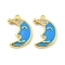 Brass Micro Pave Cubic Zirconia Pendants, Cadmium Free & Nickel Free & Lead Free, with Enamel, Moon, Real 18K Gold Plated, 14.5x10x2.5mm, Hole: 1mm