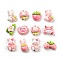 Cute Opaque Resin Decoden Cabochons, Rabbit/Flower/Strawberry, Mixed Shapes, Pink, 10.5~18x12~16.5x5~7.5mm
