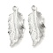 Brass Pendants, Cadmium Free & Nickel Free & Lead Free, Feather Charms, Real Platinum Plated, 32x12.5x1.5mm, Hole: 2mm