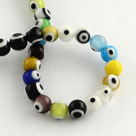 Круглый ручной сглаза Lampwork бисер LAMP-R114-6mm-12-1