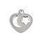 Non-Tarnish 201 Stainless Steel Charms, Heart with Moon & Star Charm, Stainless Steel Color, 13x13x1mm, Hole: 1.4mm