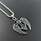 Vintage Gothic 304 Stainless Steel Cubic Zirconia Pendant Necklaces, Cross with Angel Wing, Antique Silver