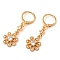 Rack Plating Golden Brass Dangle Leverback Earrings, with Cubic Zirconia, Flower, Clear, 36x12mm