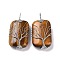 Natural Tiger Eye Copper Wire Wrapped Pendants, Rectangle with Tree of Life Charms, Platinum, 46~49x25~27x10~12mm, Hole: 8x9mm