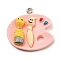 Opaque Resin Pendants, Color Palette Charms with Platinum Plated Iron Loops, Pink, 25.5x27x6mm, Hole: 1.5mm