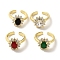 Rack Plating Brass Micro Pave Cubic Zirconia Cuff Rings, Long-Lasting Plated, Lead Free & Cadmium Free, Flower, Mixed Color, adjustable
