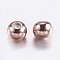 Brass Beads, with Rubber Inside, Slider Beads, Round, Rose Gold, 4x3mm, Rubber Hole: 0.9mm