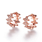 Brass Micro Pave Cubic Zirconia Huggie Hoop Earrings, Leaf Wreath Shape, Clear, Rose Gold, 14.5~15x7.5mm, Pin: 0.9x1.2mm