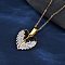 304 Stainless Steel Polymer Clay Rhinestones Wing Openable Pendant Necklaces for Women, Ion Plating(IP), Jet and Crystal, Golden, 17.95 inch(45.6cm)