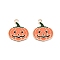 Halloween Theme Alloy Enamel Pendants, Light Gold, Pumpkin Charm, Sea Green, 24.5x21x1.5mm, Hole: 1.6mm