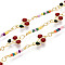 Brass Enamel Cherry Link Chains, with Seed Beads, Soldered, Cadmium Free & Nickel Free & Lead Free, with Spool, Real 18K Gold Plated, Colorful, 19.5~20x3x2mm