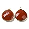 Natural Red Jasper Pendants, with Golden Brass Edge, Faceted, Undyed, Teardrop, 28x25x6mm, Hole: 1.6mm