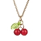 Natural Dyed Malaysia Jade Cherry Pendant Necklaces, with 304 Stainless Steel Chains, Golden, 16.02 inch(40.7cm)