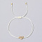 Brass Pave Cubic Zirconia Heart Link Bracelets, Adjustable Polyester Thread Braided Bracelets for Women, White, Inner Diameter: 11 inch(28cm)