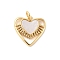Brass Pave Natural White Shell Heart Charms with Jump Rings, Long-Lasting Plated, Lead Free & Cadmium Free, Rack Plating, Real 18K Gold Plated, 15x15x2mm, Hole: 3mm