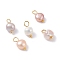 Natural Cultured Freshwater Pearl Charms, with Golden Brass Ball Head Pins, Two Sides Polished, Seashell Color, 10~12x5.5~7x4.5~6mm, Hole: 2.4~2.7mm
