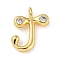 Rack Plating Brass Micro Pave Cubic Zirconia Pendants, Cadmium Free & Lead Free, Long-Lasting Plated, Real 18K Gold Plated, Letter J, 19x16.5x5mm, Hole: 3mm