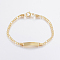 304 Stainless Steel Link Bracelets, ID Bracelets, with Lobster Clasp, Rectangle, Golden, 7-1/8 inch(180mm)