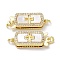 Rack Plating Brass Micro Pave Clear Cubic Zirconia Box Clasps, with Natural Shell, 1-Strand, 2-Hole, Long-Lasting Plated, Lead Free & Cadmium Free, Rectangle with Cross, Real 18K Gold Plated, 21x8.5x4mm, Hole: 1.2mm