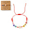 Brass & Glass Seed Beads & Lampwork Beads Braided Bead Bracelets for Women, Flat Round & Heart, with Rhinestone & Greeting Card, Mixed Color, Inner Diameter: 11 inch(28cm)