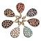 Polymer Clay Rhinestone Pendants, with Gemstone Chip/Natural Shell Chip and PU Leather, Teardrop, Golden, 41~42x28~29x6~7mm, PP12(1.8~1.9mm), Hole: 9x5mm