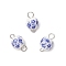 Handmade Flower Printed Porcelain Ceramid Links, Round Connector Charms with Iron Loops, Blue and White, Platinum, 13.5x8mm, Hole: 1.6mm and 2.5mm