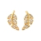 Clear Cubic Zirconia Feather Stud Earrings, Brass Jewelry for Women, Cadmium Free & Nickel Free & Lead Free, Real 18K Gold Plated, 13x6mm, Pin: 0.6mm