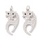 Brass Micro Pave Cubic Zirconia Pendants, with Jump Rings, Cadmium Free & Lead Free, Long-Lasting Plated, Cat, Platinum, 25x11.5x2mm, Hole: 3mm
