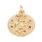 Brass Micro Pave Cubic Zirconia Pendants, Flat Round with Snake, Colorful, Real 18K Gold Plated, 20x17x2mm, Hole: 3mm, Jump Ring: 5x0.8mm