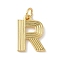 Brass Pendants, with Jump Ring, Letter Charms, Rack Plating, Long-Lasting Plated, Cadmium Free & Lead Free, Real 18K Gold Plated, Letter R, 15x11x1.5mm, Hole: 3.5mm