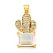Rack Plating Brass Micro Pave Clear Cubic Zirconia Pendants, with Glass, Long-Lasting Plated, Cadmium Free & Lead Free, Real 18K Gold Plated, Cactus Charms, Clear AB, 26.5x13.5x6.5mm, Hole: 4.5x3.5mm