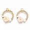 Alloy Enamel Pendants, with Crystal Rhinestone and Resin, Cadmium Free & Lead Free, Ring with Flower & Butterfly, Light Gold, Pink, 22x17.5x4.5mm, Hole: 1.6mm