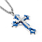 Stainless Steel Box Chains Necklaces, with Alloy Rhinestone Pendants, Cross, Blue & Stainless Steel Color, 23.62 inch(60cm)