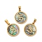 PVD Vacuum Plating 304 Stainless Steel with Paua Shell Pendants, Golden, Flat Round with Letter Charm, Letter.S, 18x16x1.5mm, Hole: 3x6mm
