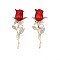Rose Flower Enamel Pin with Plastic Pearl, 3D Alloy Brooch with Crystal Rhinestone for Backpack Clothes, Nickel Free & Lead Free, Light Golden, Red, 63x25mm