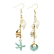 Alloy Enamel Starfish Dangle Earrings, Shell Pearll & Shell Asymmetrical Earrings, Sky Blue, 77x17mm