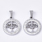 201 Stainless Steel Pendants, with Random Size Snap On Bails and Polymer Clay Crystal Rhinestones, Flat Round with Tree, Stainless Steel Color, 23x20x2~3mm, Hole: 7~10x3~5mm