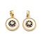 Brass Micro Pave Cubic Zirconia Charms, Cadmium Free & Nickel Free & Lead Free, Flat Round, with Shell, Real 18K Gold Plated, 14x12x3.5mm, Hole: 4x3mm