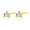 S925 Sterling Silver Rectangle Stud Earrings, with Clear Cubic Zirconia, Golden, 4.5x0.05mm
