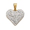 201 Stainless Steel Clay Pendants, with Rhinestones, Heart, Real 18K Gold Plated, Crystal, 18x20x3.5mm, Hole: 3.5x6.5mm
