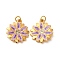 304 Stainless Steel Enamel Pendants, with Jump Ring and Rhinestone, Ion Plating(IP), Flower Charm, Real 18K Gold Plated, Medium Purple, 16.5x14x2.5mm, Hole: 2.5mm