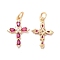 Brass Glass Pendants, Cross Charms, Real 18K Gold Plated, 18x12x2mm, Hole: 3.2mm