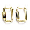 Brass Micro Pave Cubic Zirconia Huggie Hoop Earring, Oval, Nickel Free, Real 16K Gold Plated, Black, 22x15x5mm, Pin: 1.3mm