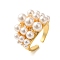 Brass Micro Pave Clear Cubic Zirconia Open Cuff Rings, wtih ABS Imitation Pearl for Women, Cadmium Free & Nickel Free & Lead Free, Real 18K Gold Plated, 18mm, Inner Diameter: 17.8mm