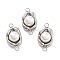 304 Stainless Steel Pave ABS Pearl Connector Charms, Half Round Links, Stainless Steel Color, 16.5x8.5x7mm, Hole: 1.6mm
