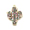 Brass Micro Pave Colorful Cubic Zirconia Pendants, Cactus Charms, Rack Plating, Long-Lasting Plated, Lead Free & Cadmium Free, Real 18K Gold Plated, 25x18.5x3.5mm, Hole: 1.2mm