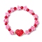 Handmade Flower Polymer Clay Stretch Bracelets, Crackle Glass Heart Beaded Bracelets for Women, Pearl Pink, Inner Diameter: 2-1/8 inch(5.3cm)