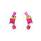 S925 Sterling Silver Geometric Stud Earrings, with Cubic Zirconia, Golden, Pink, 15x4mm